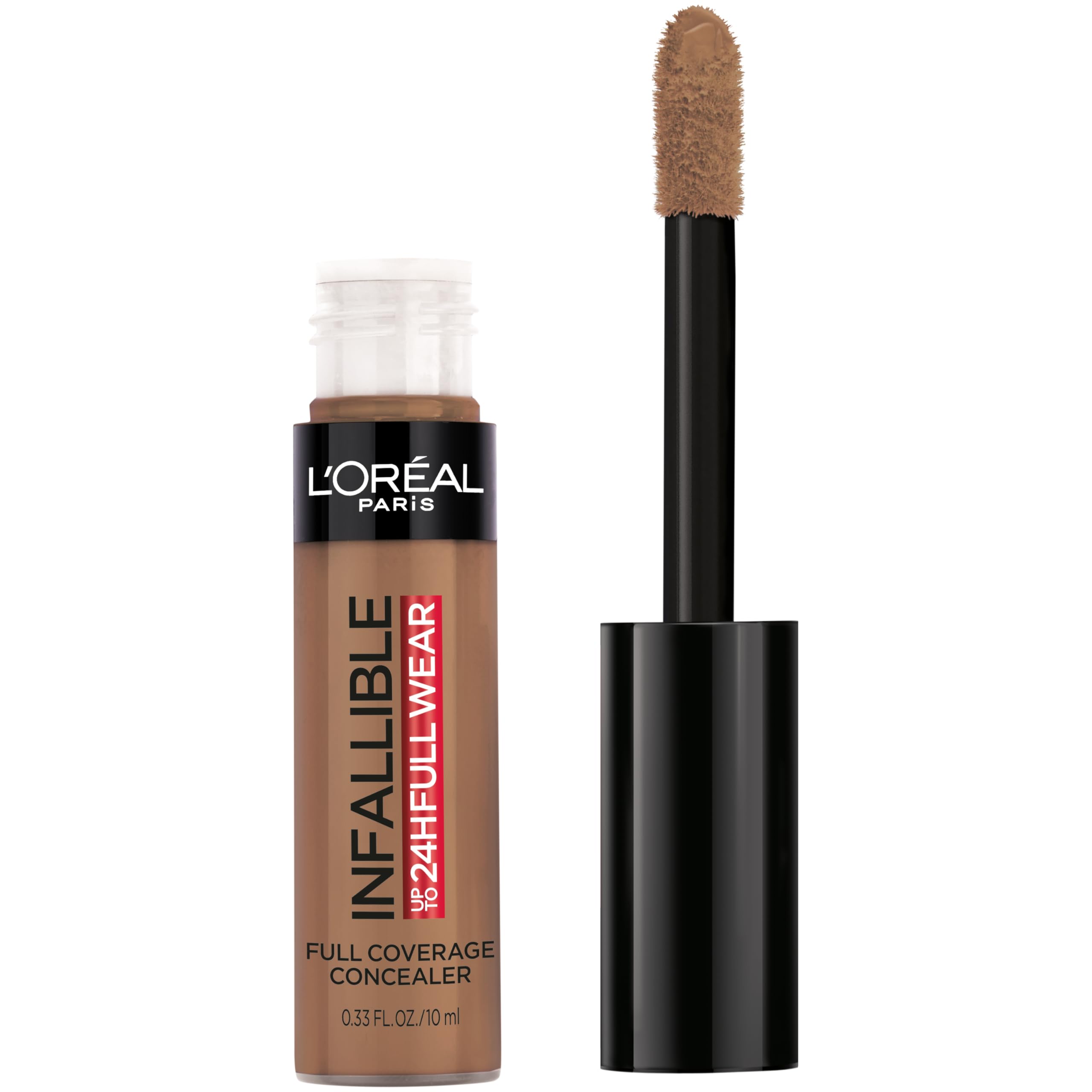 L'Oreal Paris concealer front packaging showing Chestnut shade and full-coverage benefit