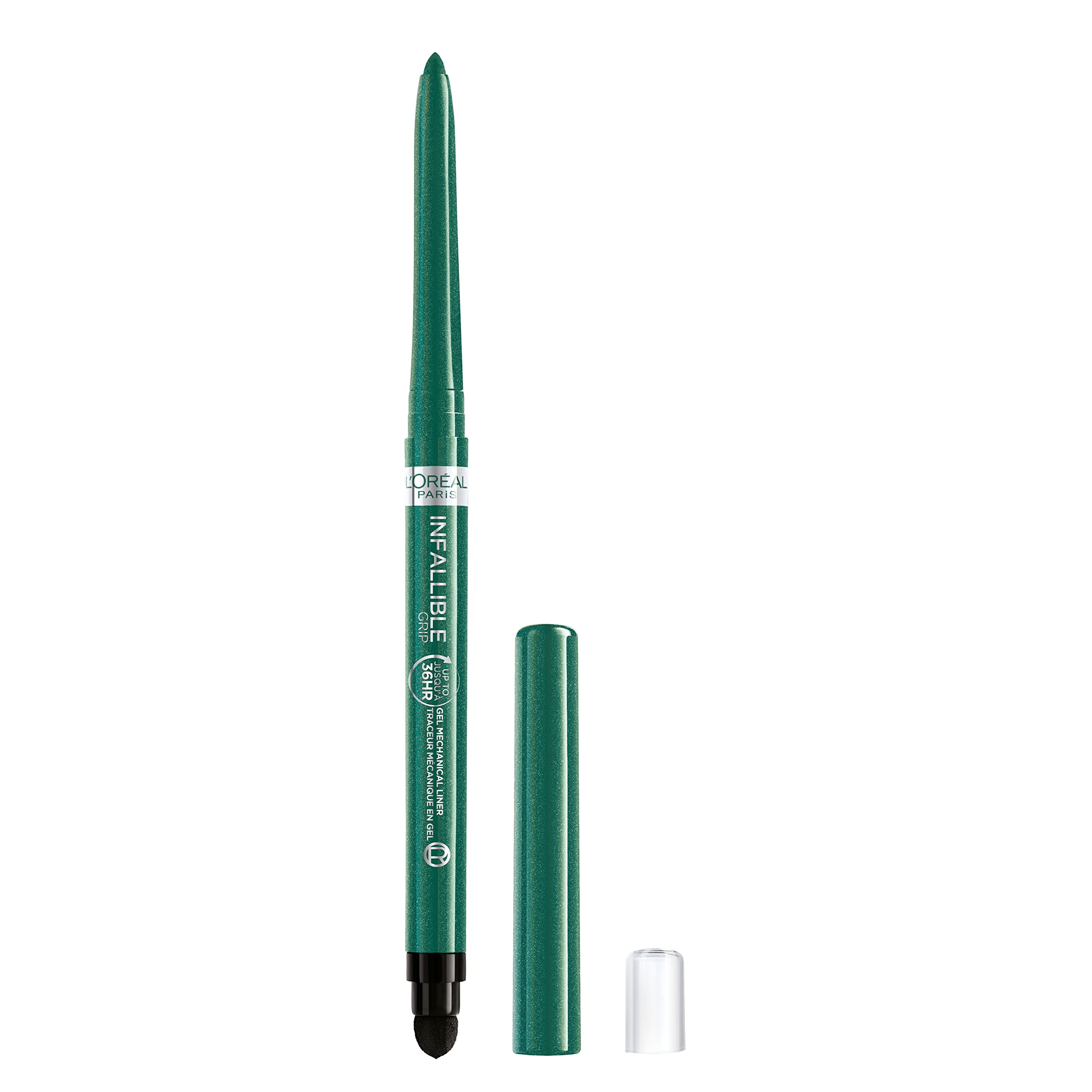 L'Oreal Paris front packaging showcasing emerald green, clear waterproof benefit