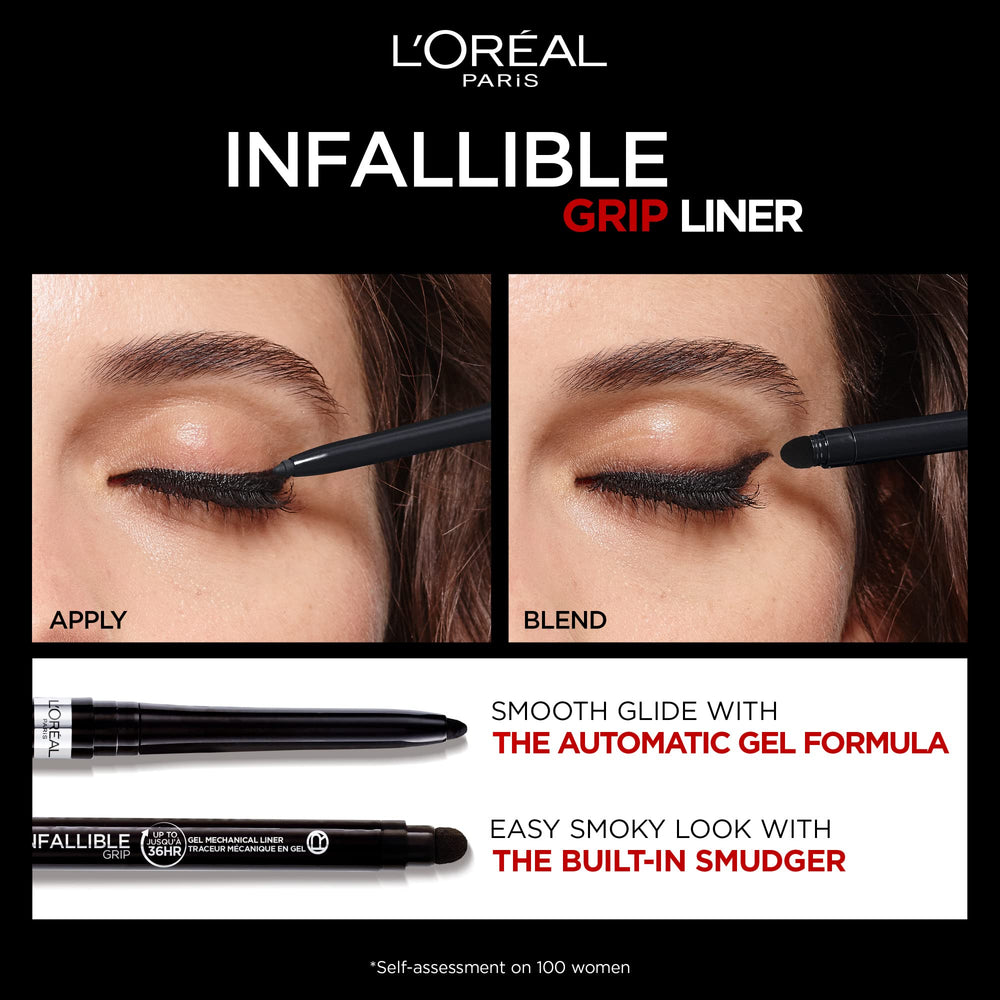 L'Oreal Paris pencil held in hand to show compact portable size