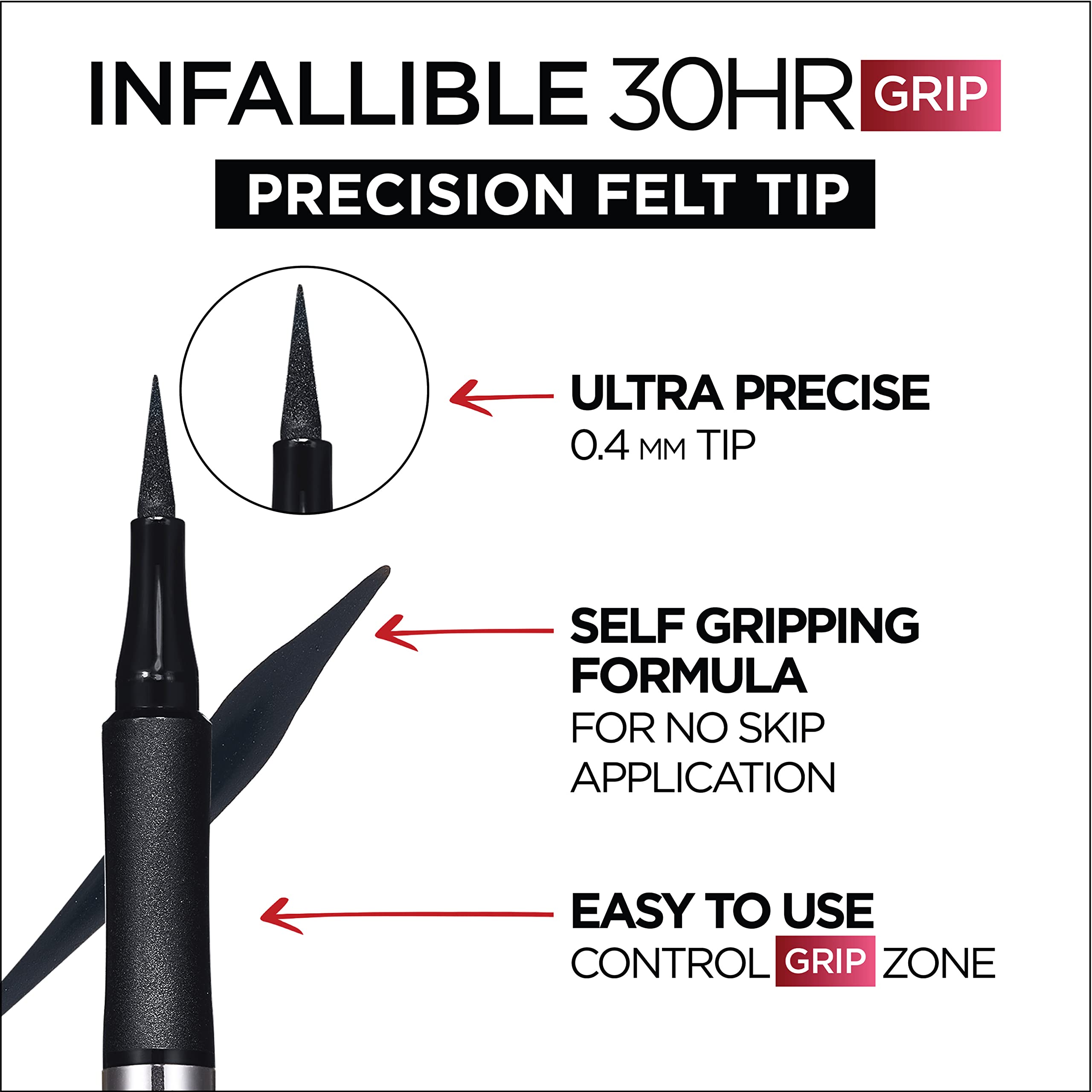 L'Oreal Paris liner in hand showing compact size for travel convenience