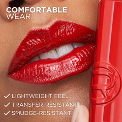 L'Oreal Paris lipstick applied on lips demonstrating glossy lacquer-like shine benefit