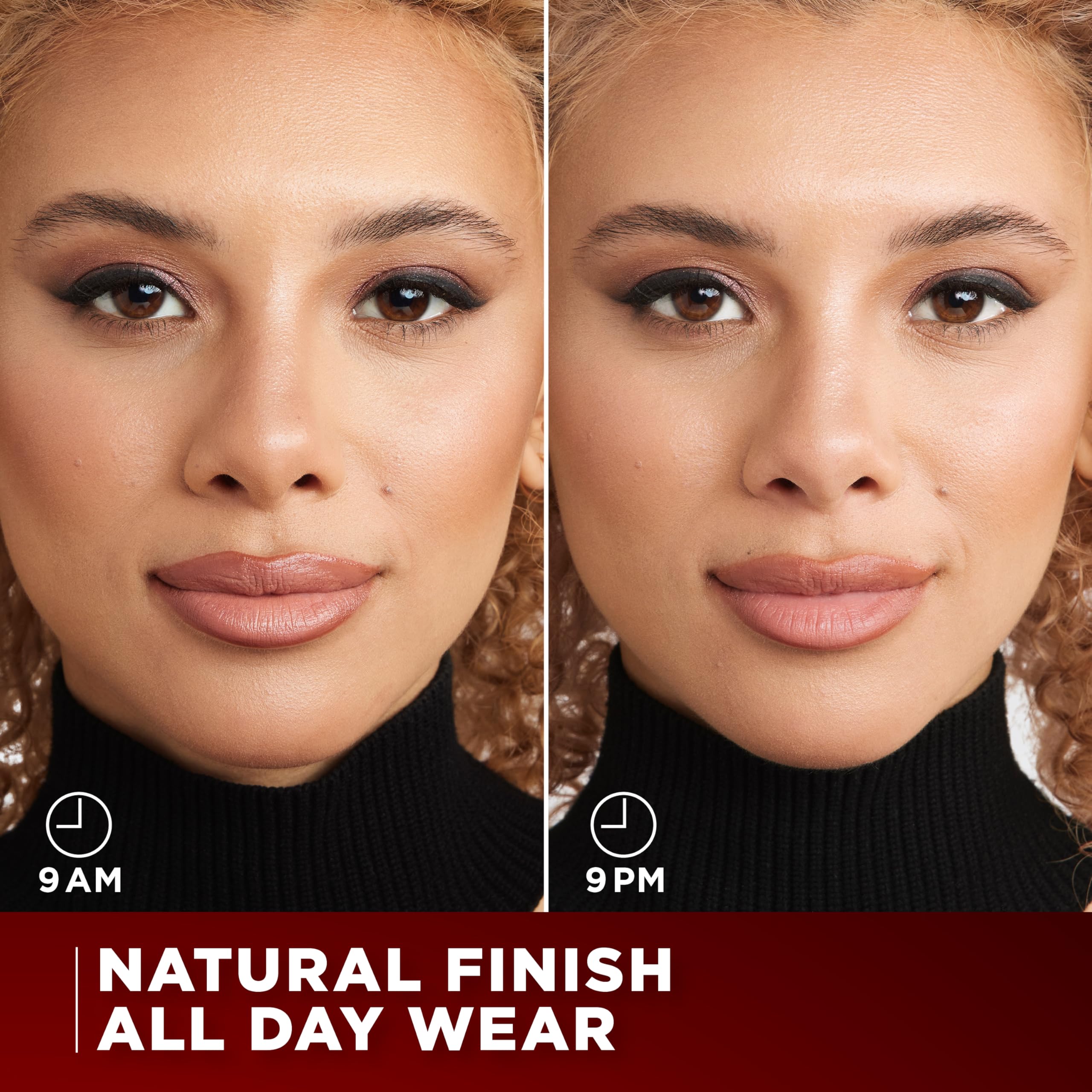 L'Oreal Paris mist landing on model face showing long-wear benefit