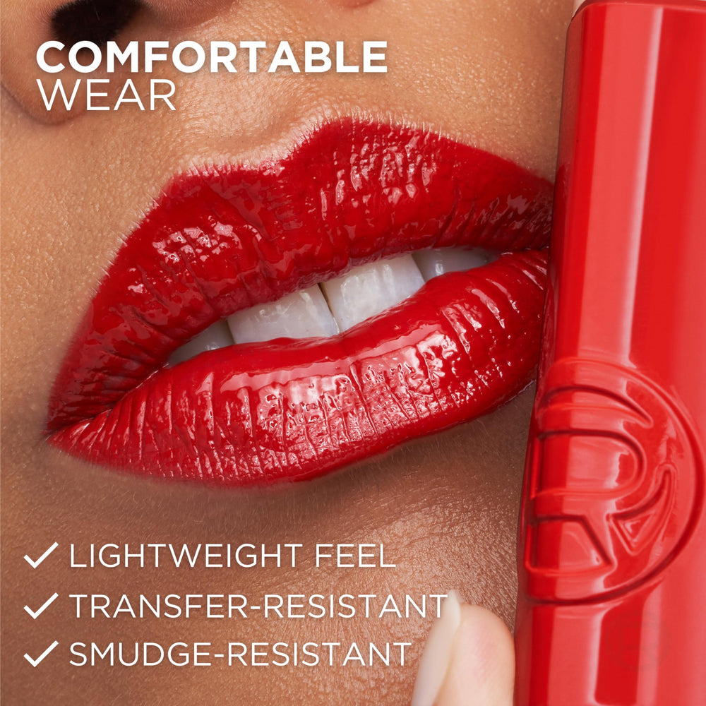 L'Oreal Paris on-model lifestyle shot demonstrating long-lasting glossy lips in natural light