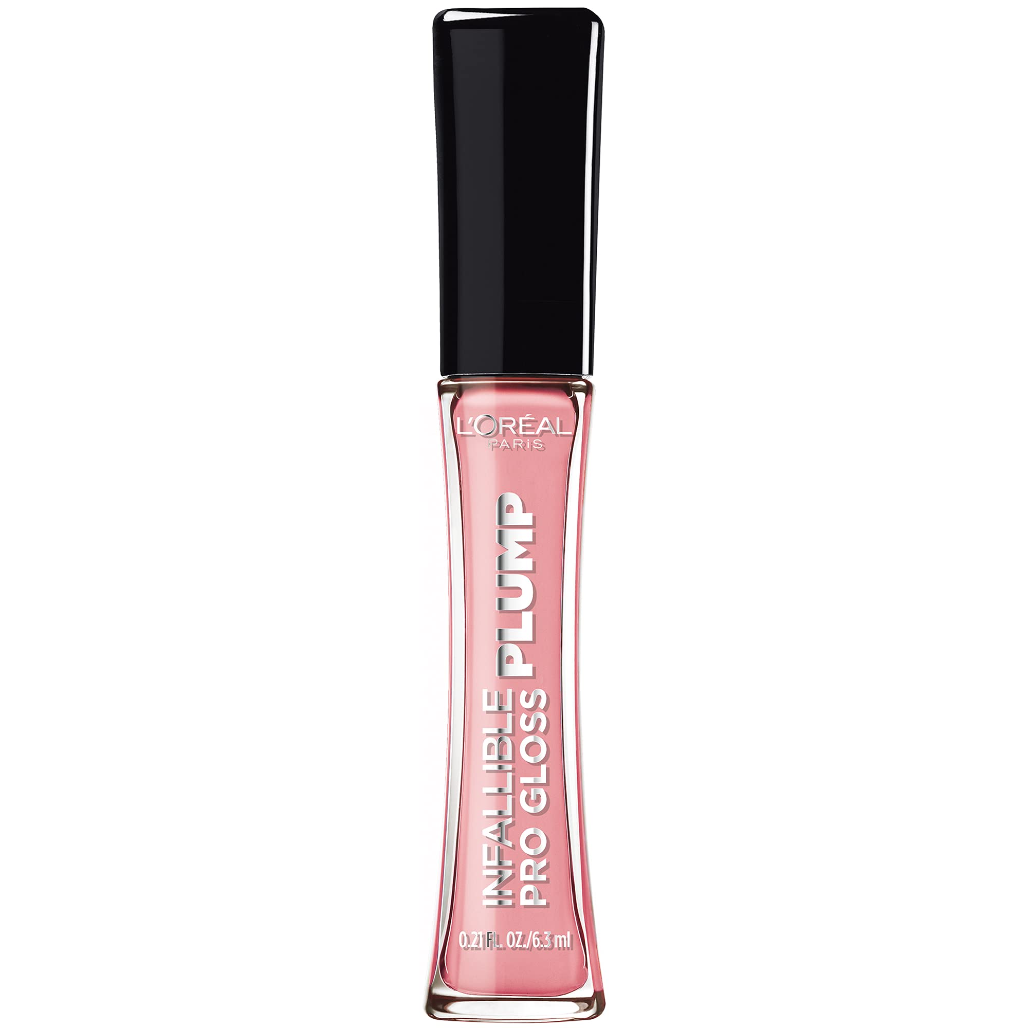 L'Oreal Paris tube front view shows sleek gloss packaging and portable size benefit