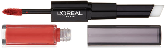 L'Oreal Paris front packaging showing Continual Crimson shade and longwear benefit