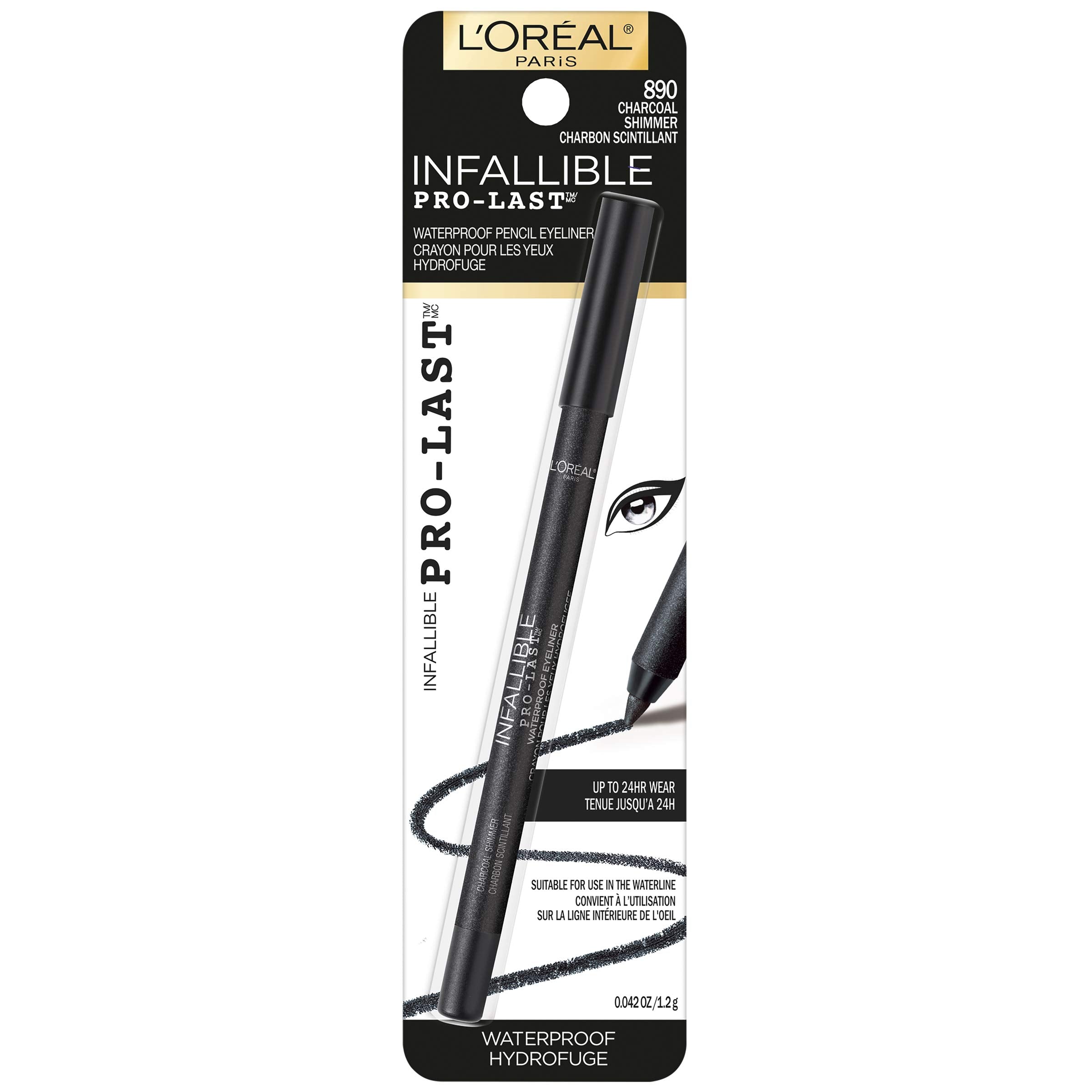 L'Oreal Paris pencil tip close-up revealing creamy black shimmer texture for precise application