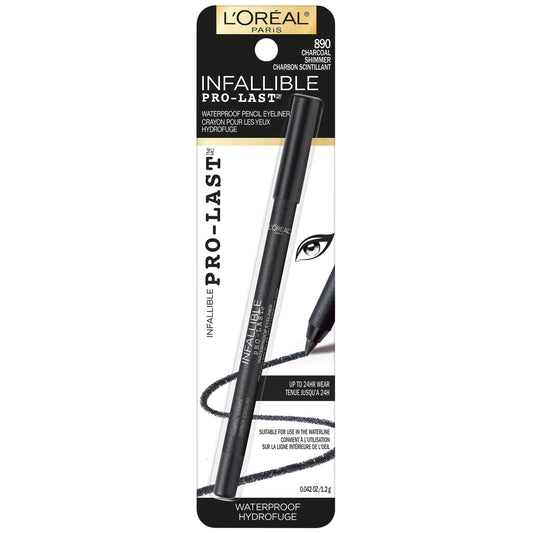 L'Oreal Paris pencil tip close-up revealing creamy black shimmer texture for precise application