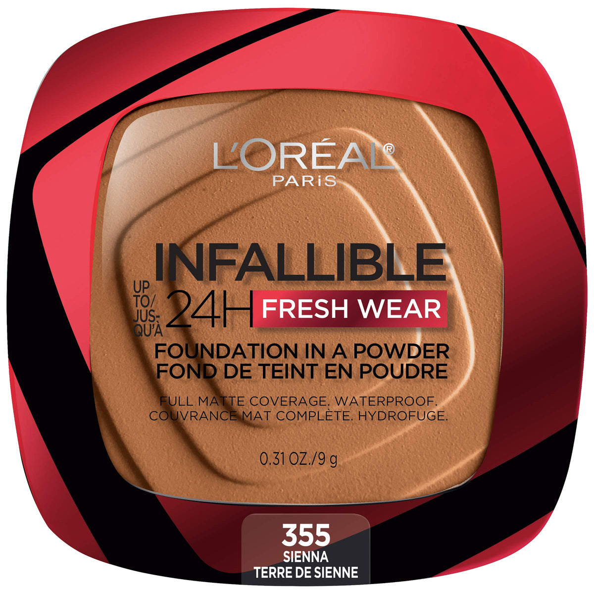 L'Oreal Paris compact front showing product and shade Sienna for easy selection