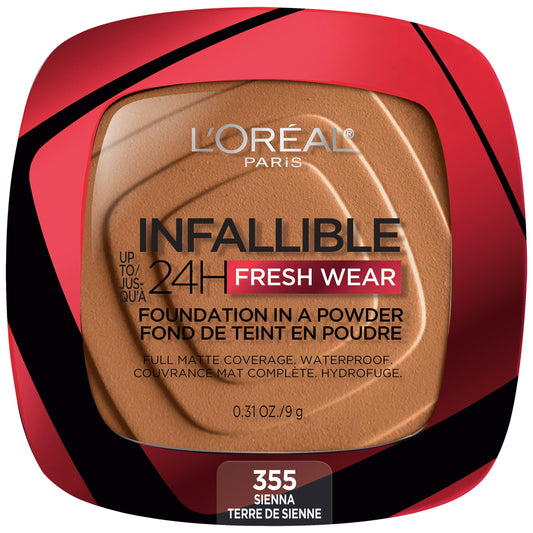 L'Oreal Paris compact front showing product and shade Sienna for easy selection