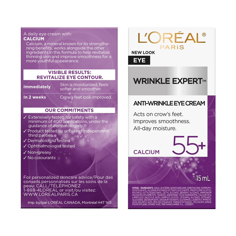 L'Oreal Paris label close-up showing key calcium ingredient benefit