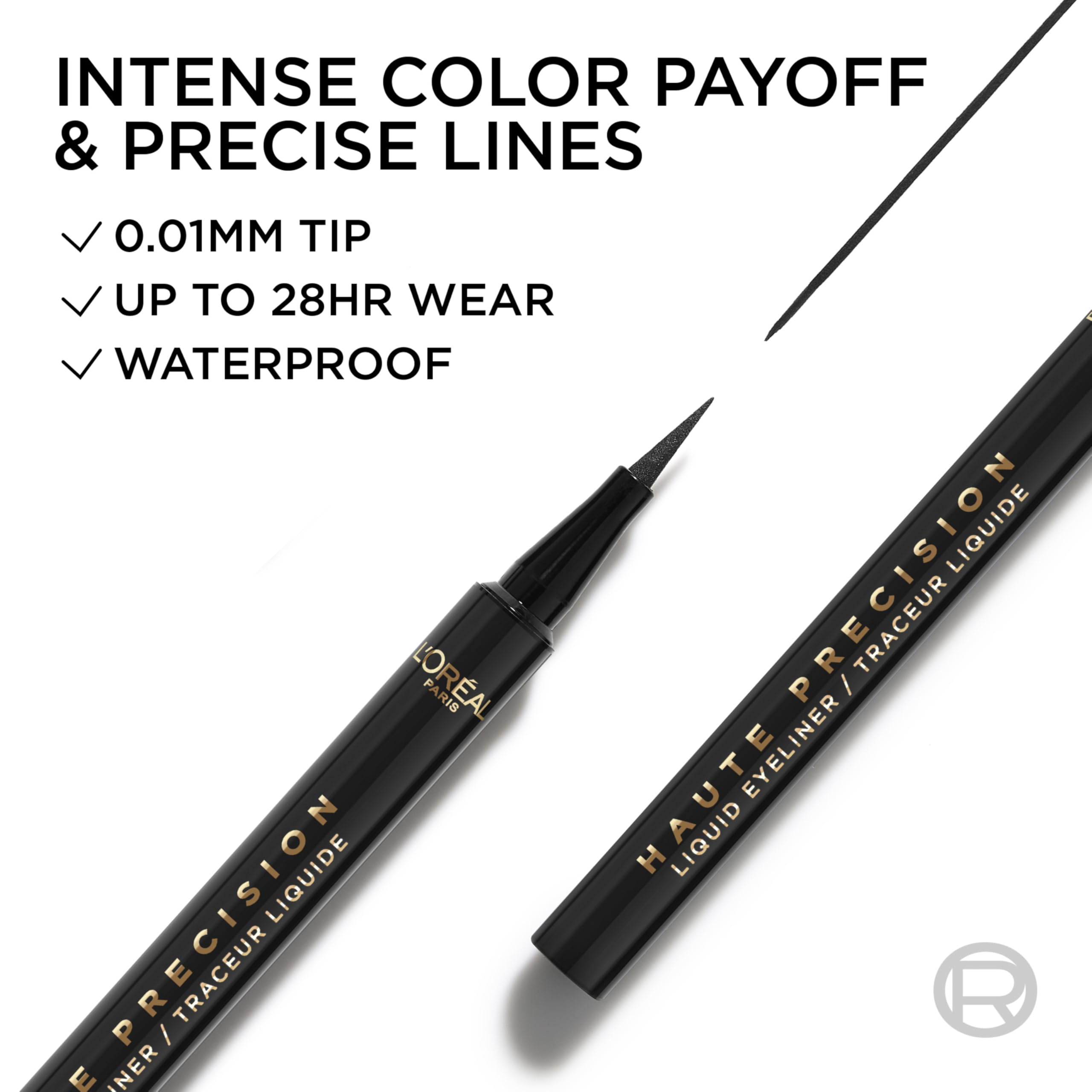 L'Oreal Paris ink swatches on skin illustrating intense color payoff and fade resistance