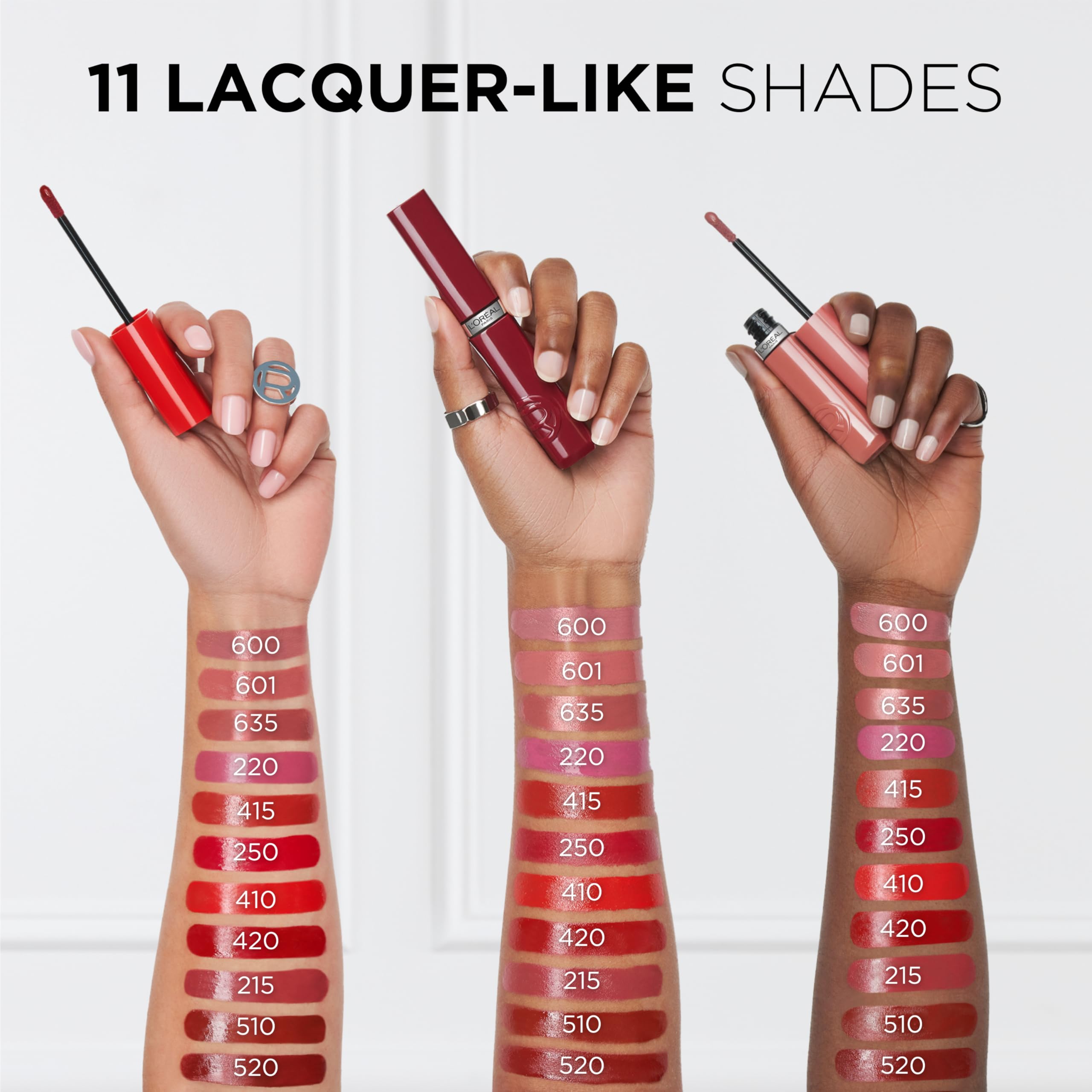 L'Oreal Paris texture close-up highlighting glossy lacquer finish and smooth film