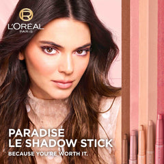 L'Oreal Paris Brown Abyss shade swatch on paper showing rich warm-brown depth benefit