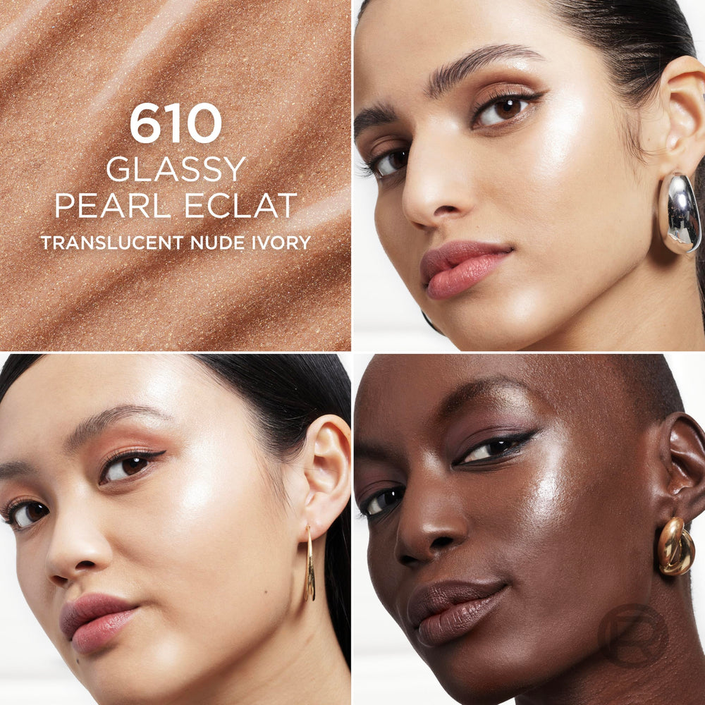 L'Oreal Paris creamy swatch texture demonstrating buildable, glassy reflective finish benefit