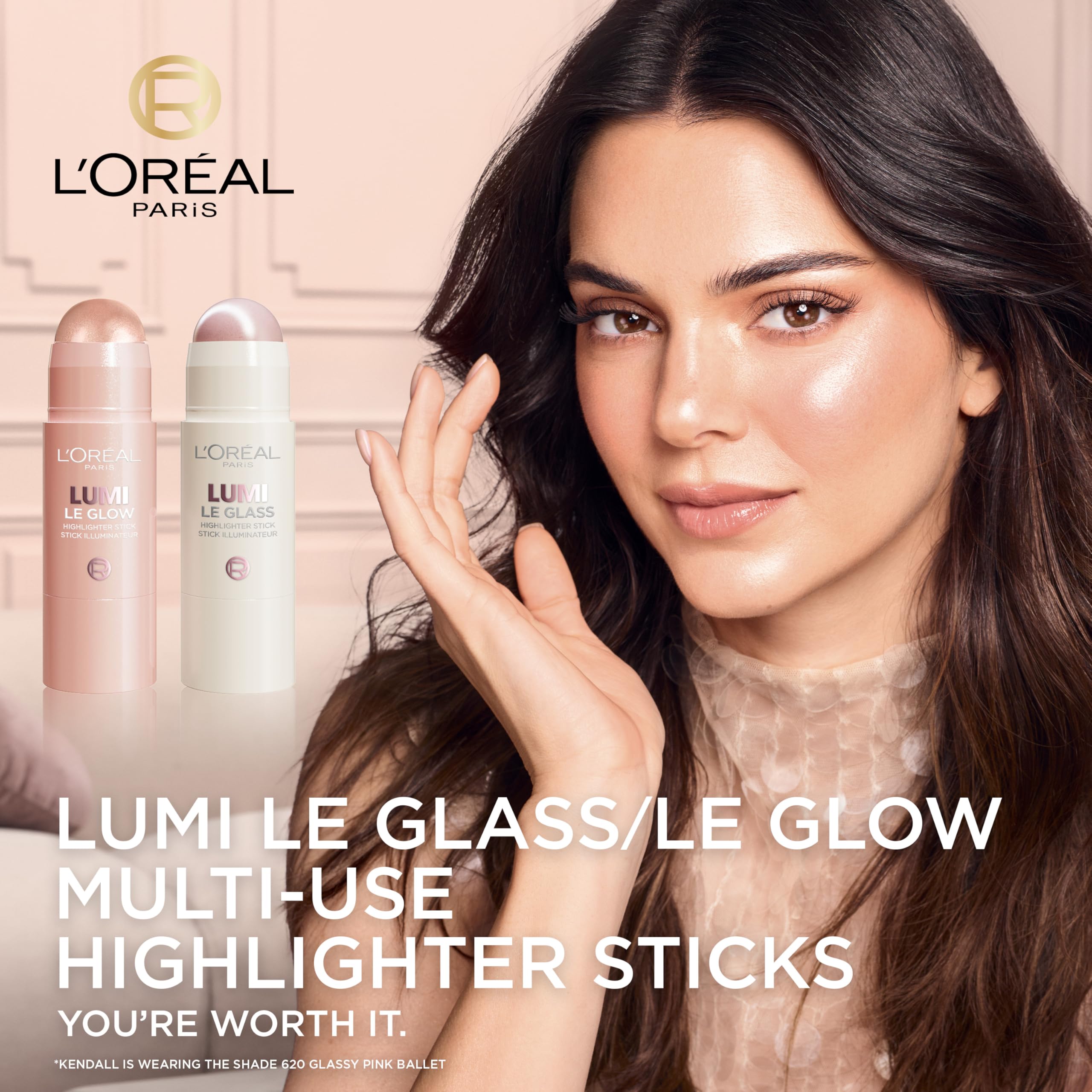 L'Oreal Paris stick being applied to cheek for a natural highlight, shows instant lift benefit