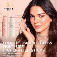L'Oreal Paris stick being applied to cheek for a natural highlight, shows instant lift benefit