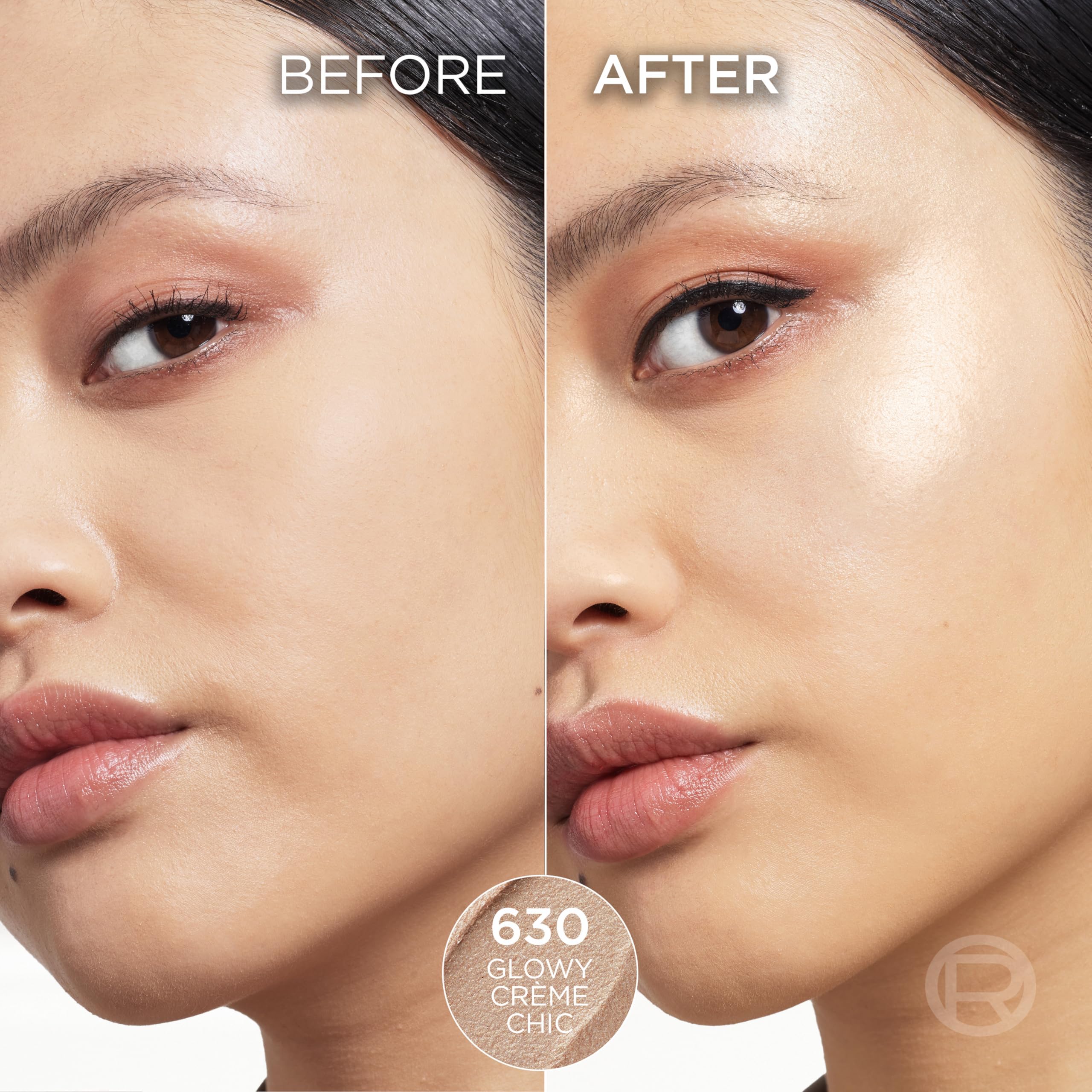 L'Oreal Paris swatch on arm displaying satin glow, demonstrates buildable radiance benefit