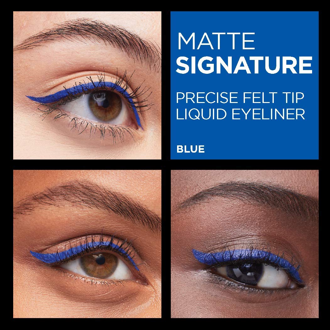 L'Oréal Paris blue eyeliner swatches on skin showing vivid payoff