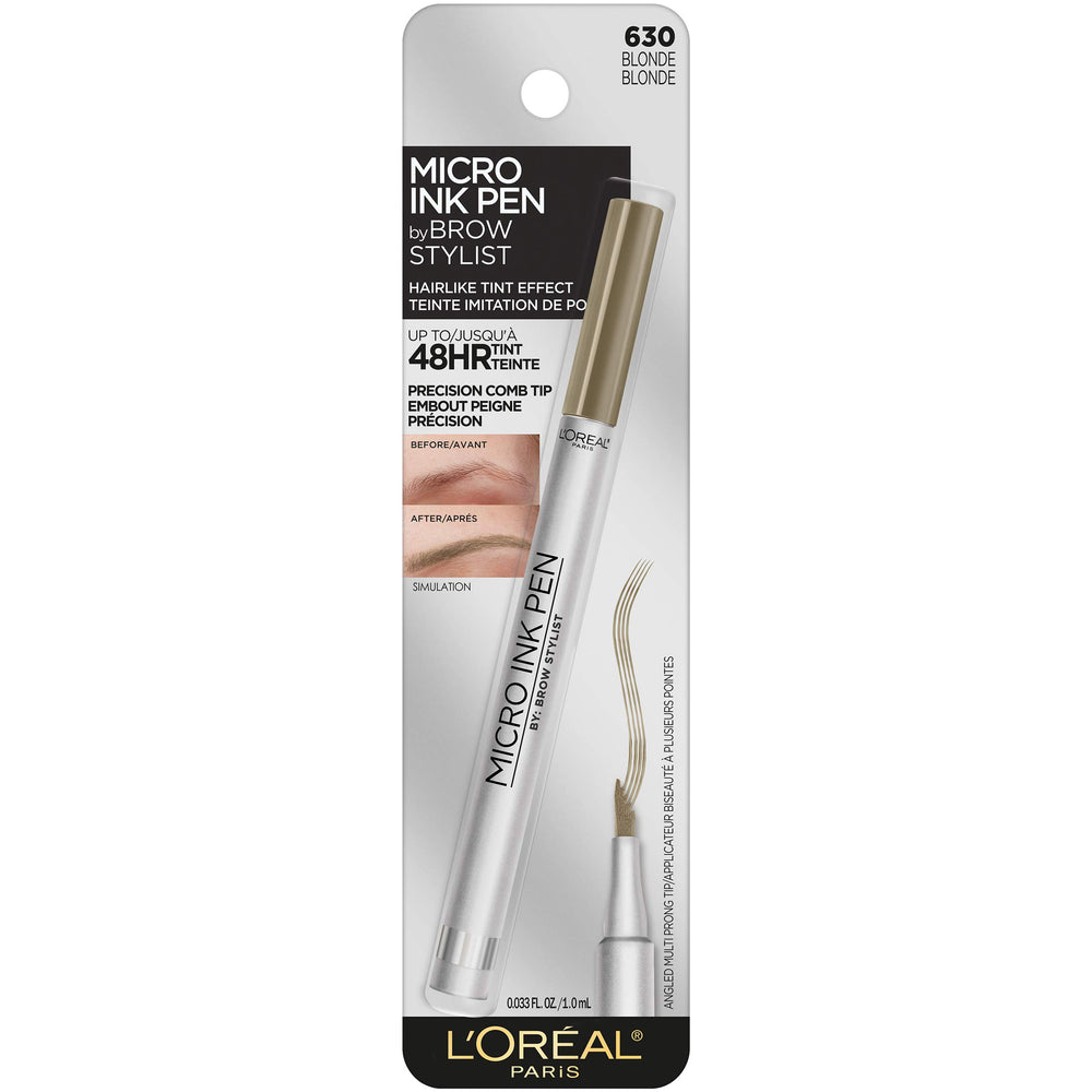 L'Oreal Paris micro ink pen close-up of comb tip for precise hair-like strokes