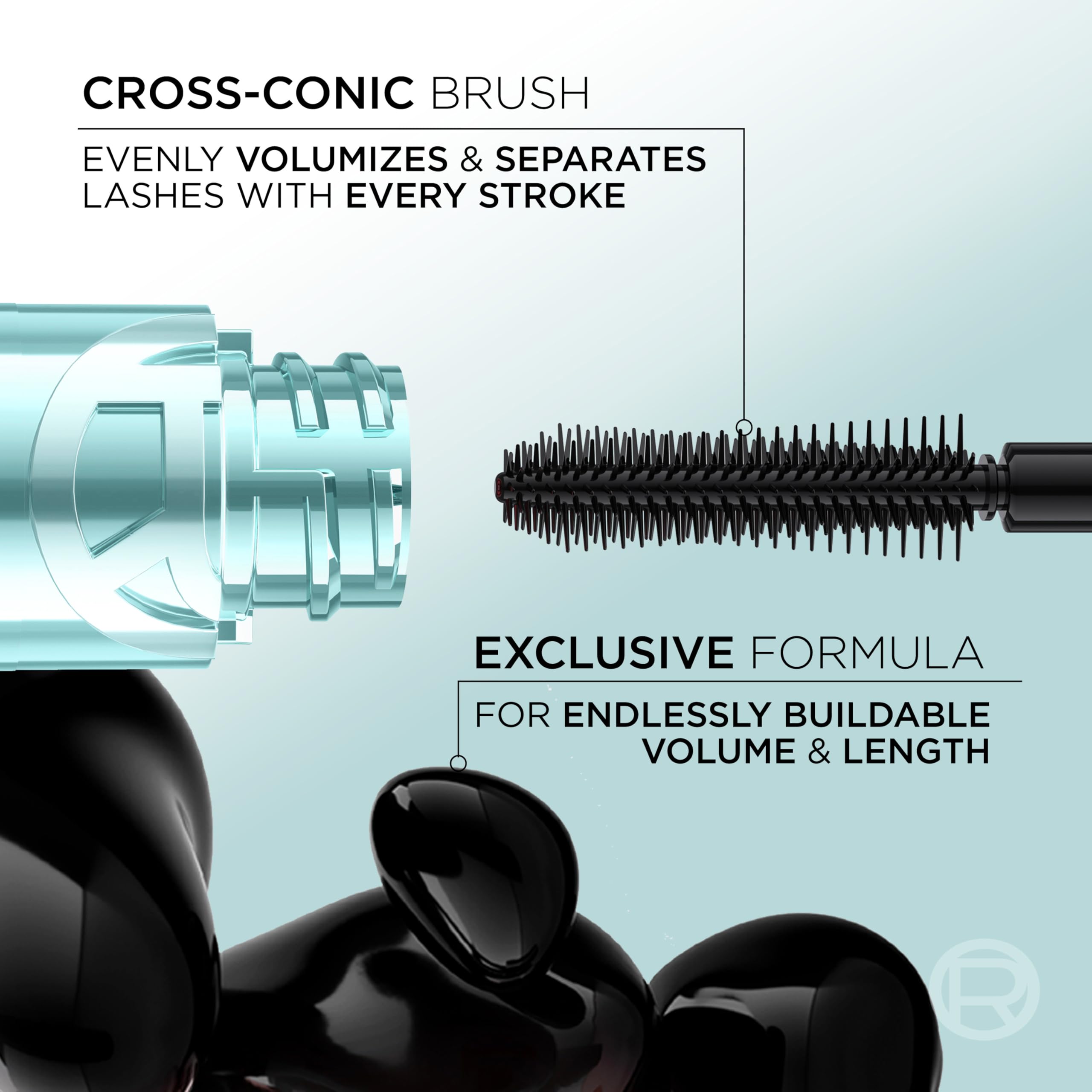 L'Oreal Paris application on eye shows easy sweeping and clump-resistant finish