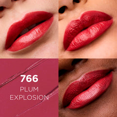 L'Oreal Paris open lipstick bullet of Plum Explosion showing creamy twist stick for smooth application