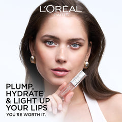 L'Oreal Paris close-up of lip oil texture showing light-as-air pearls and glossy finish for luminous hydration