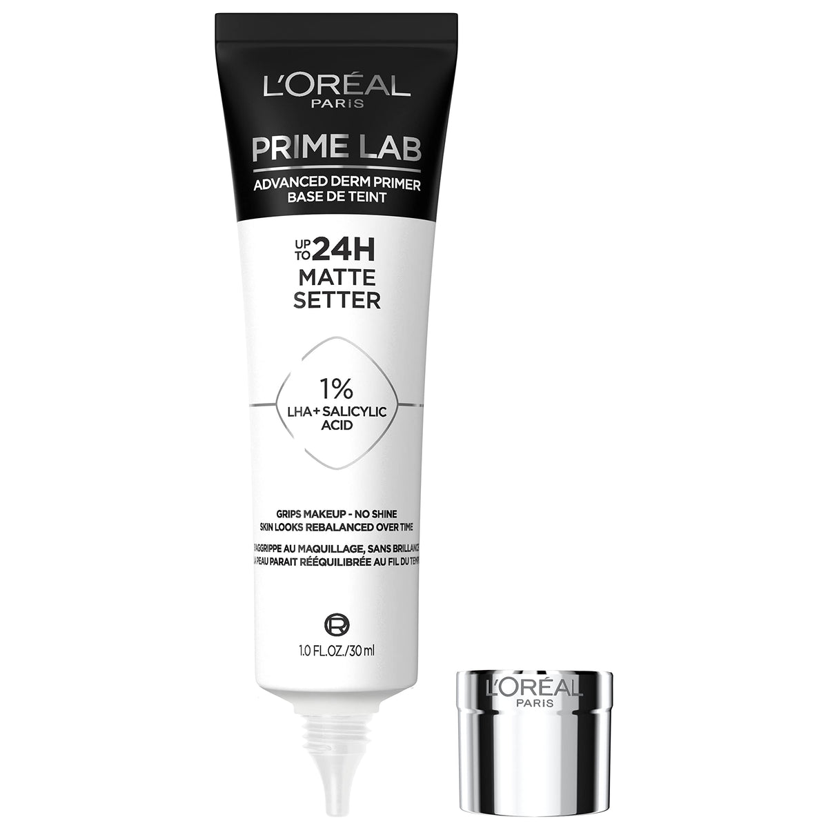 L'Oreal Paris front packaging of Matte Setter primer showing bottle and label benefits