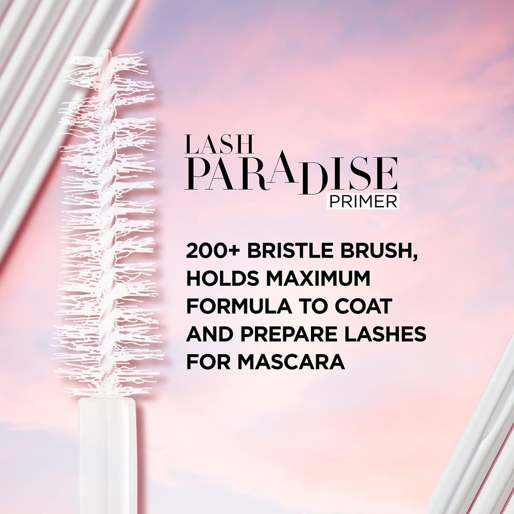 L'Oreal Paris primer applied on lashes demonstrating lifted and volumized effect