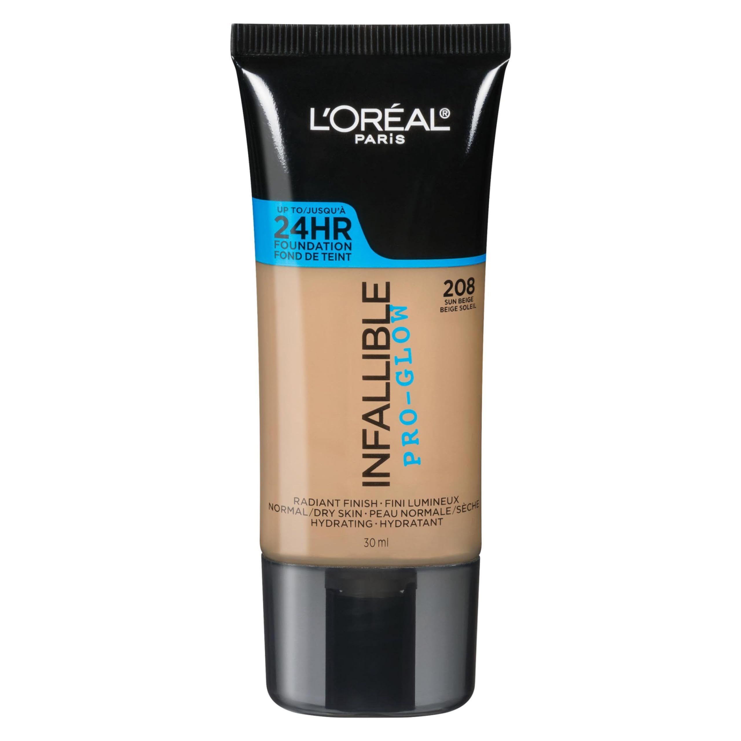 L'Oreal Paris front packaging Sun Beige showing shade and longwear radiant benefit