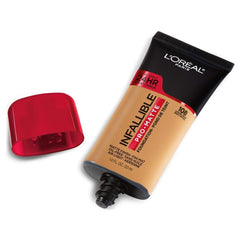 L'Oreal Paris pump dispenser close-up demonstrating controlled, no-waste dispensing