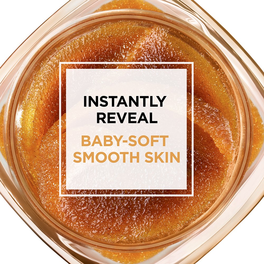 close-up of Pure Sugar Scrub texture with visible sugar granules for gentle exfoliation by L'Oréal Paris