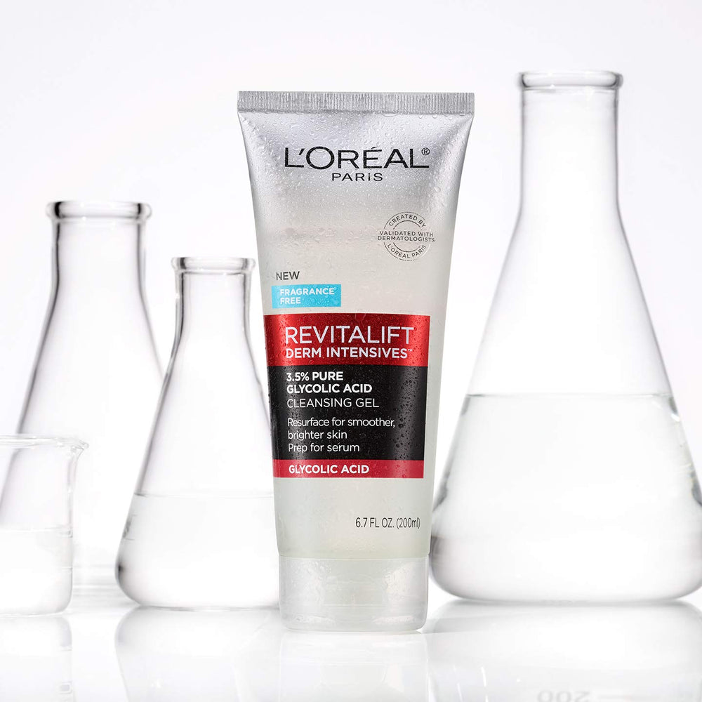 L'Oreal Paris label close-up highlighting glycolic and salicylic acids