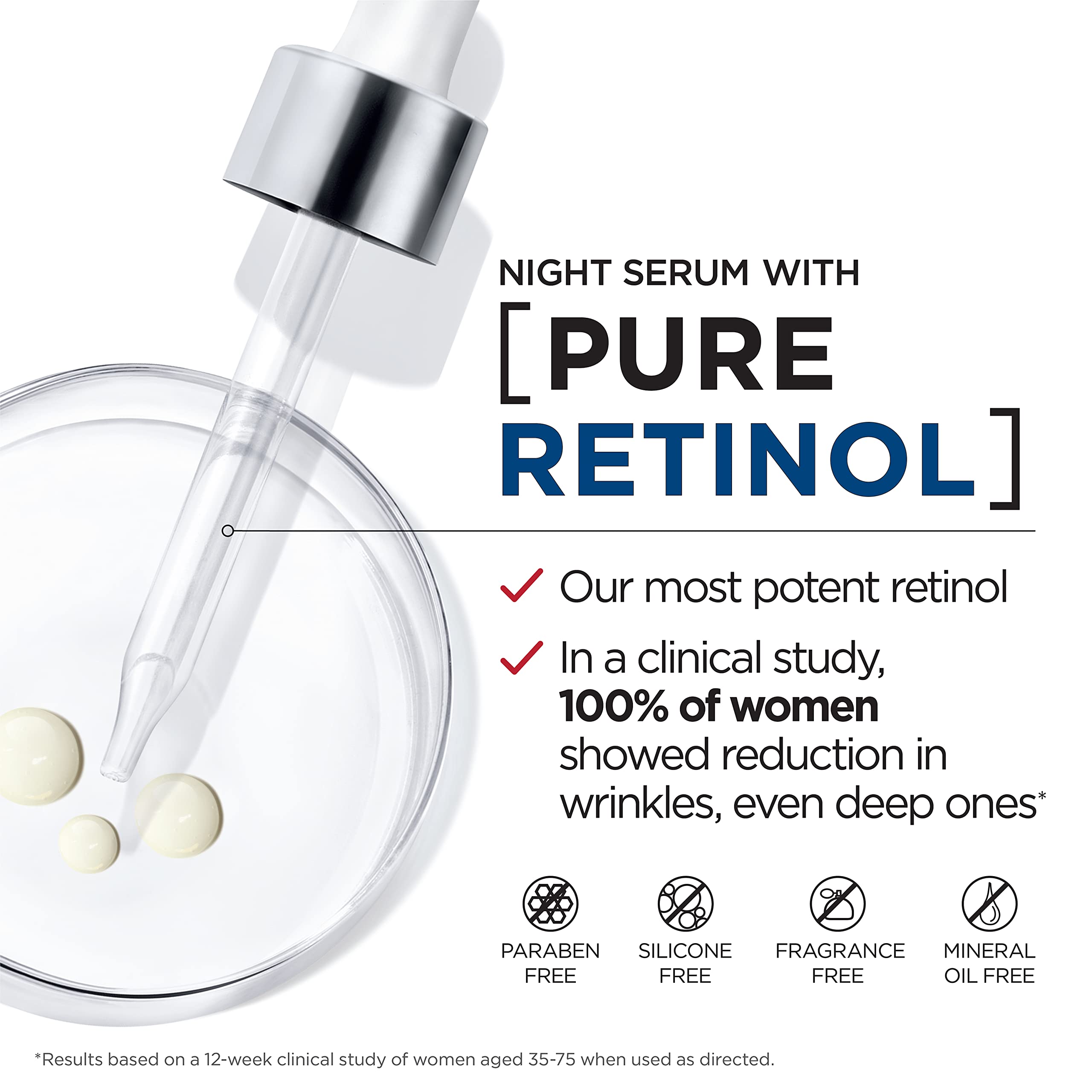 L'Oreal Paris dropper dispensing a serum drop, controlled application benefit