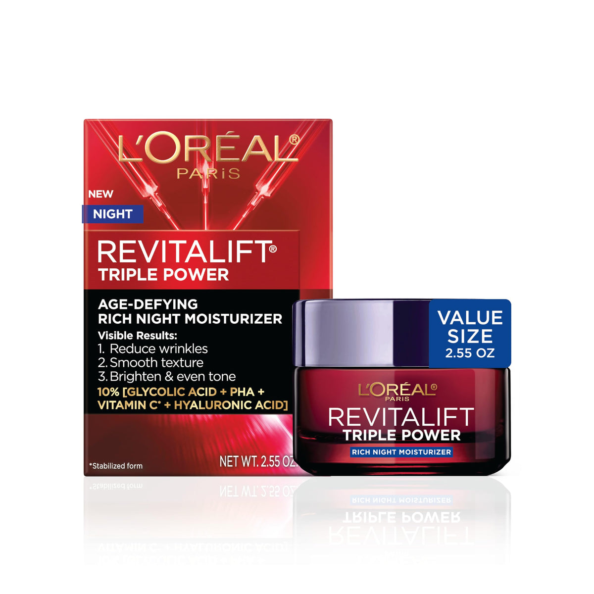 L'Oreal Paris jar front view showing product branding and sleek packaging benefit clarity
