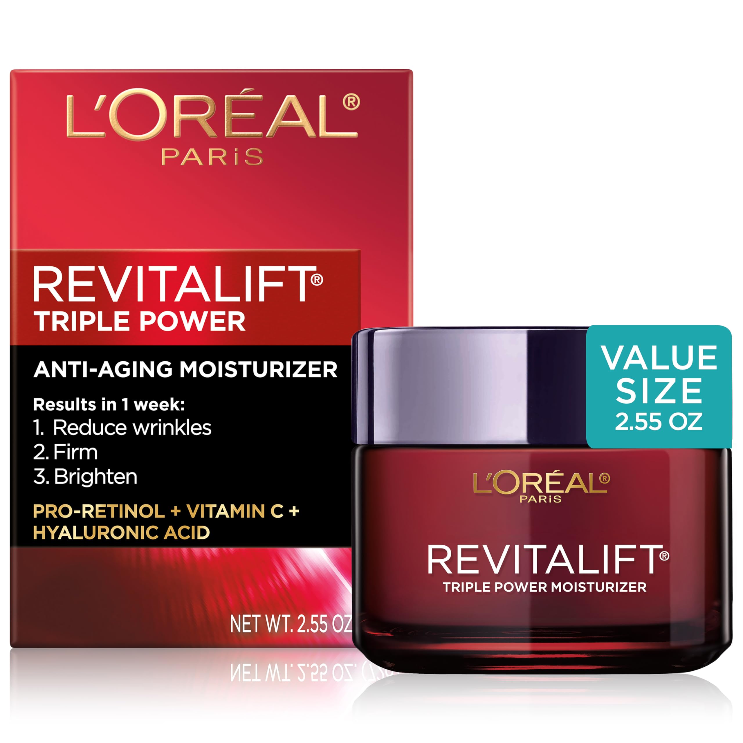 L'Oreal Paris jar front packaging showing brand and anti-aging benefits
