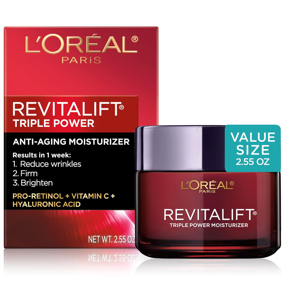 L'Oreal Paris jar front packaging showing brand and anti-aging benefits