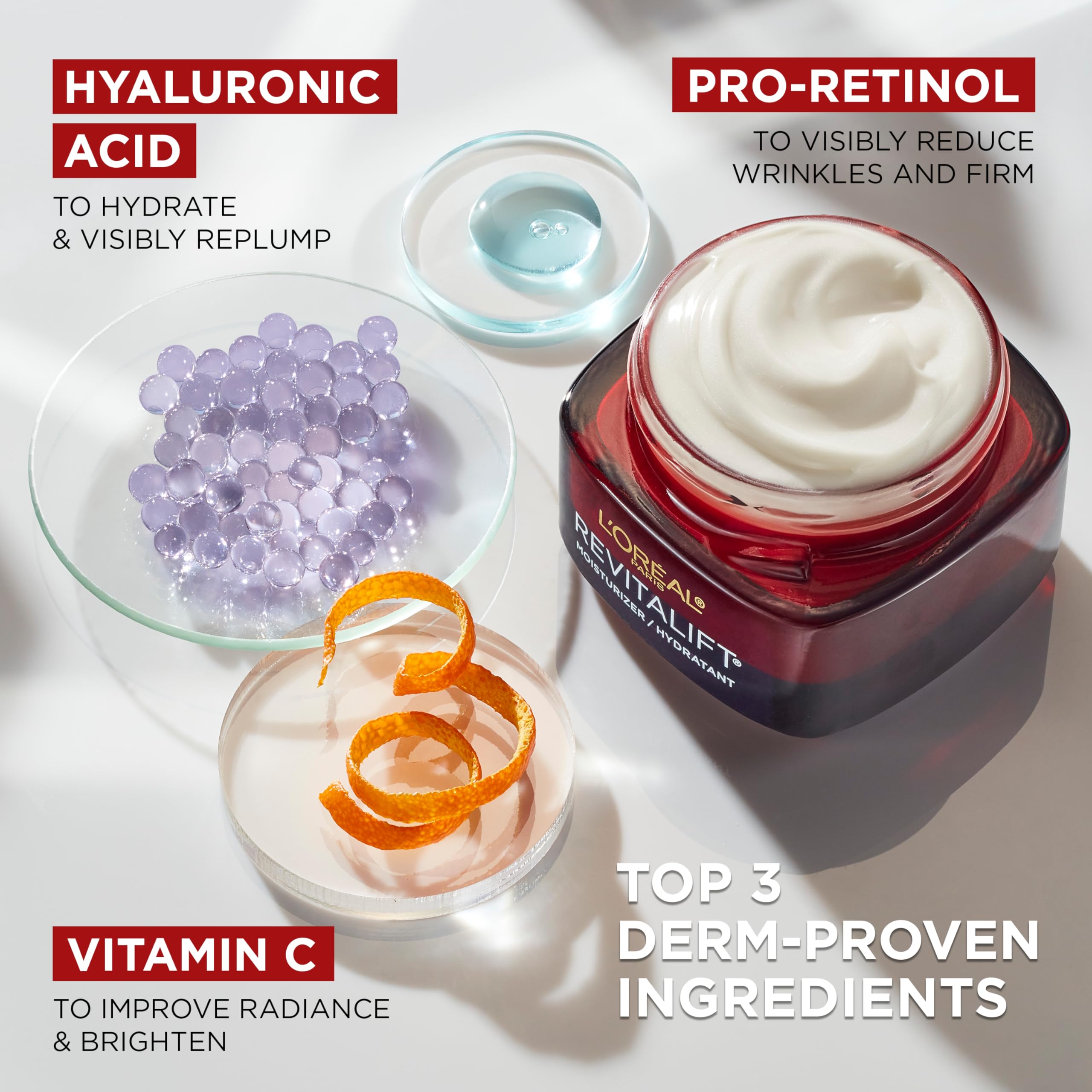 L'Oreal Paris Revitalift open jar displaying creamy formula and easy application