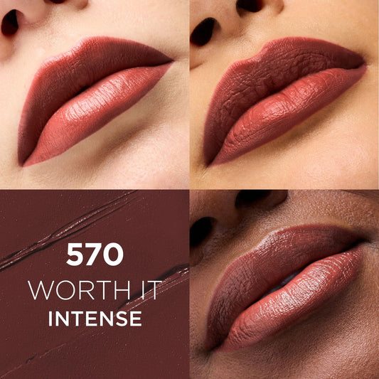 L'Oreal Paris open lipstick tube highlighting creamy texture and easy glide