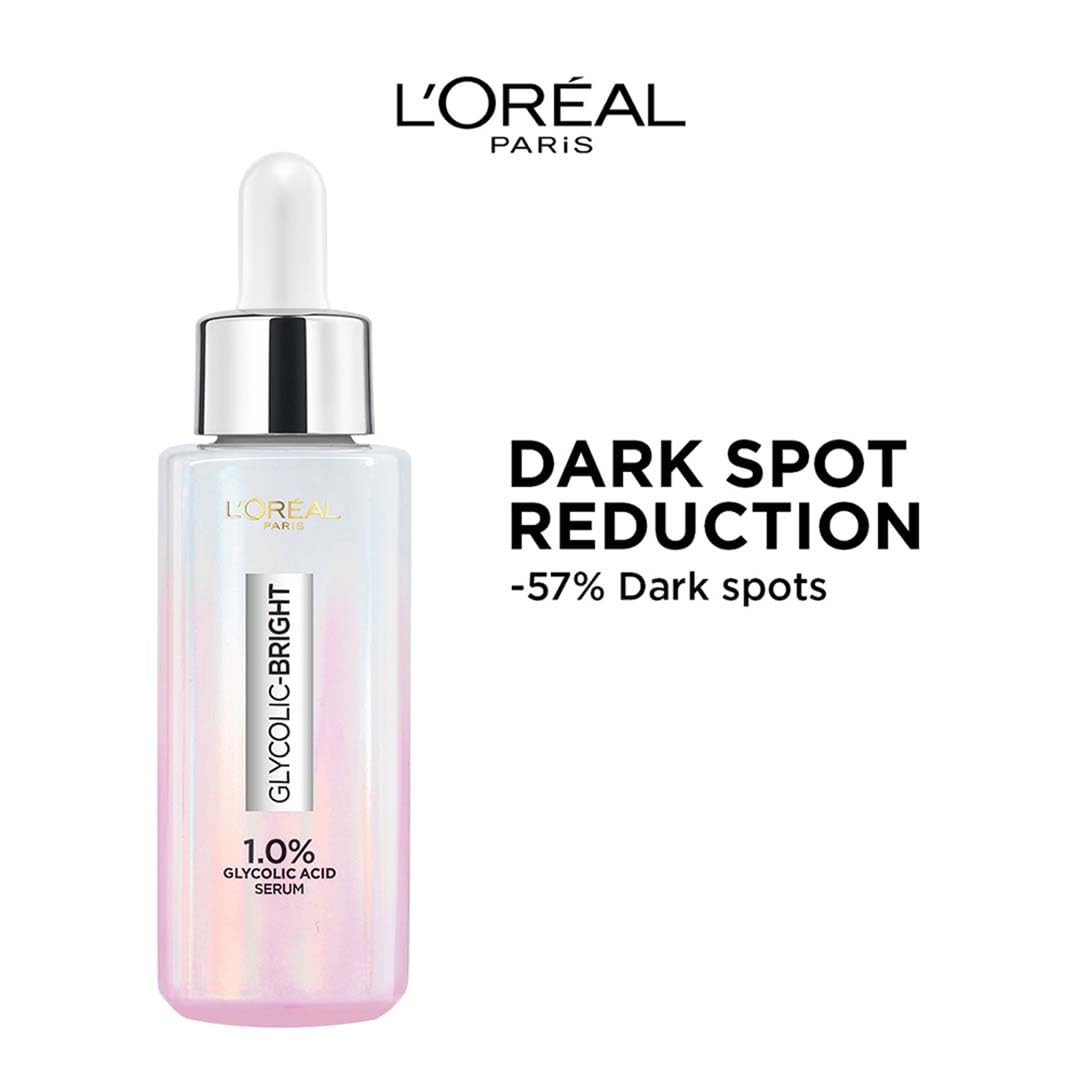 L'Oreal Paris dropper dispensing clear serum, showing lightweight texture