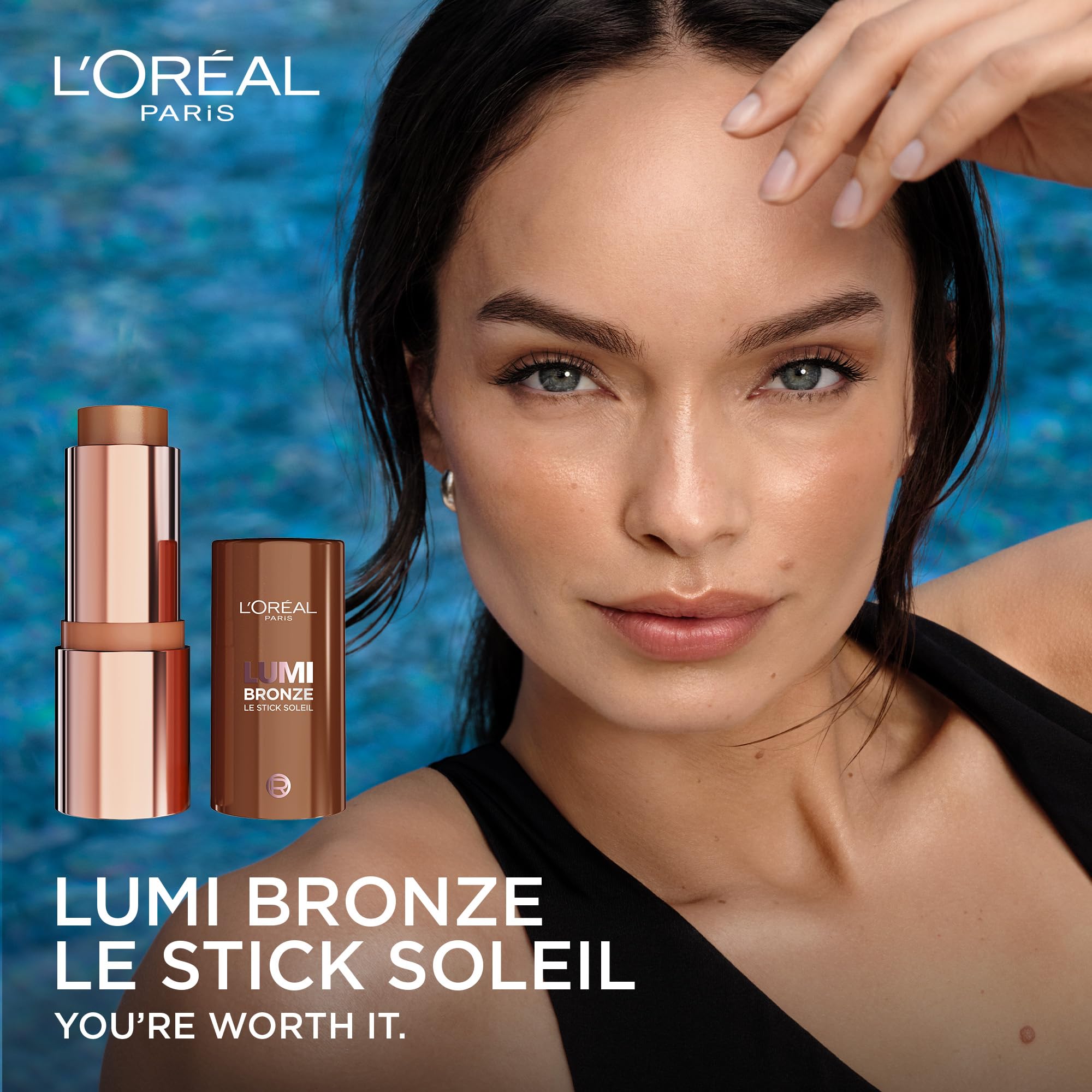 L'Oreal Paris stick paired with Lumi highlighter to show layerable glow