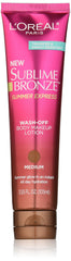L'Oréal Paris bottle front view showing label and medium shade for instant bronzing