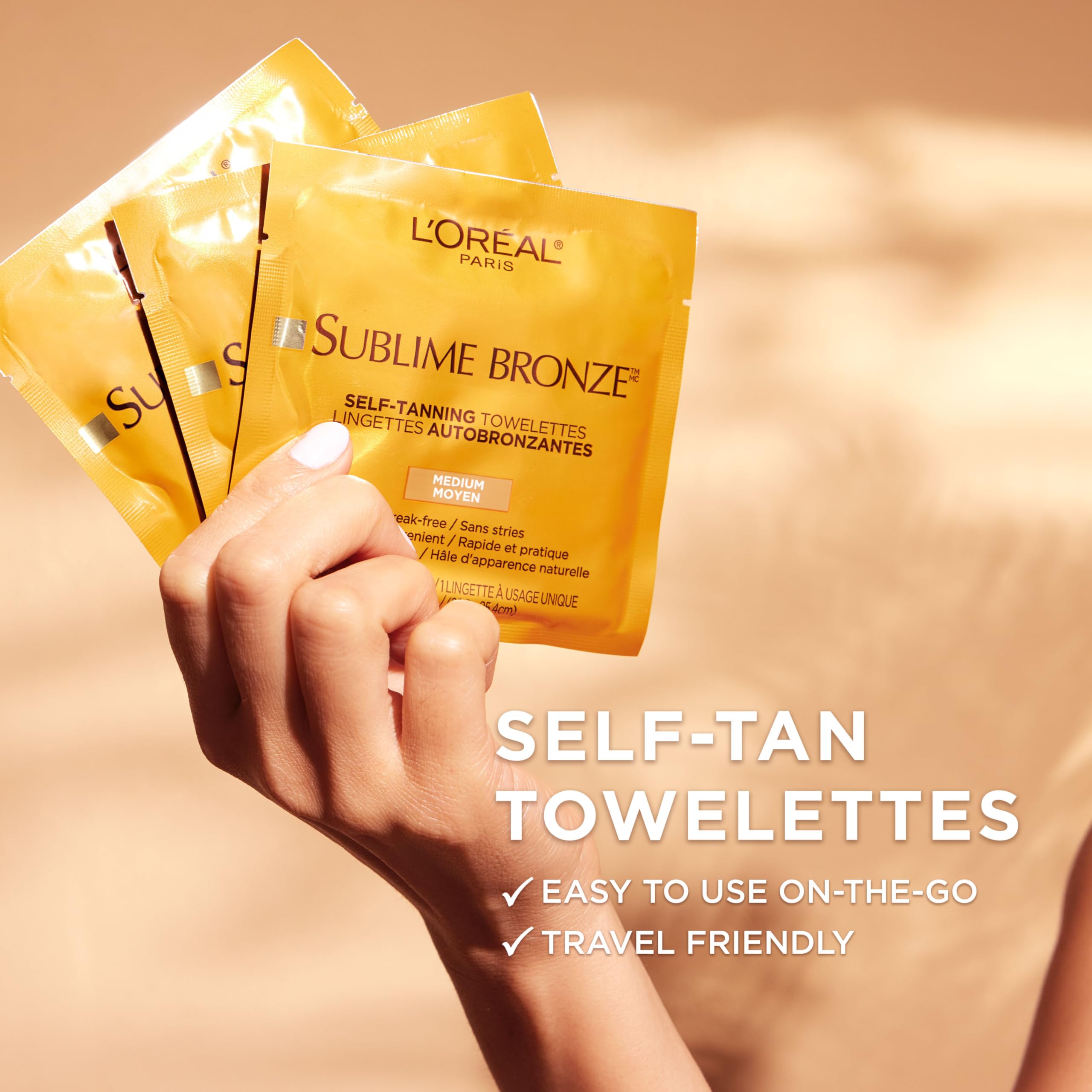L'Oreal Paris single towelette unfolded ready for use, easy one-step application