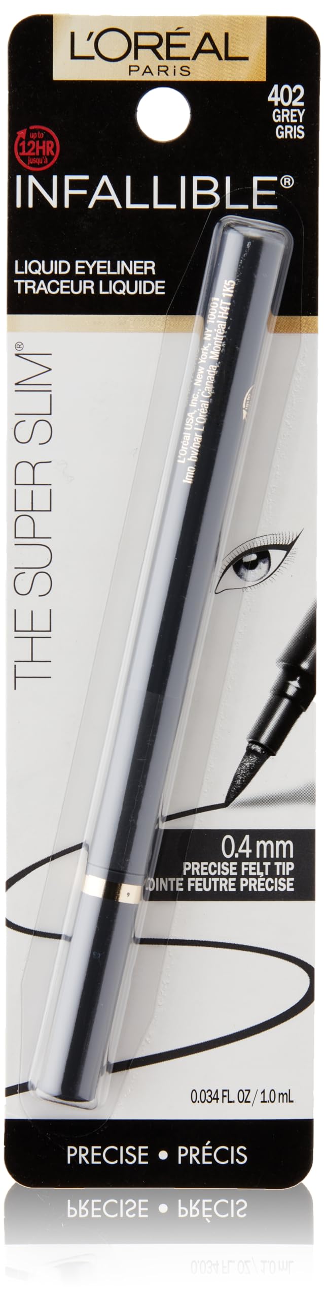 L'Oreal Paris pen front packaging showing slim grey eyeliner