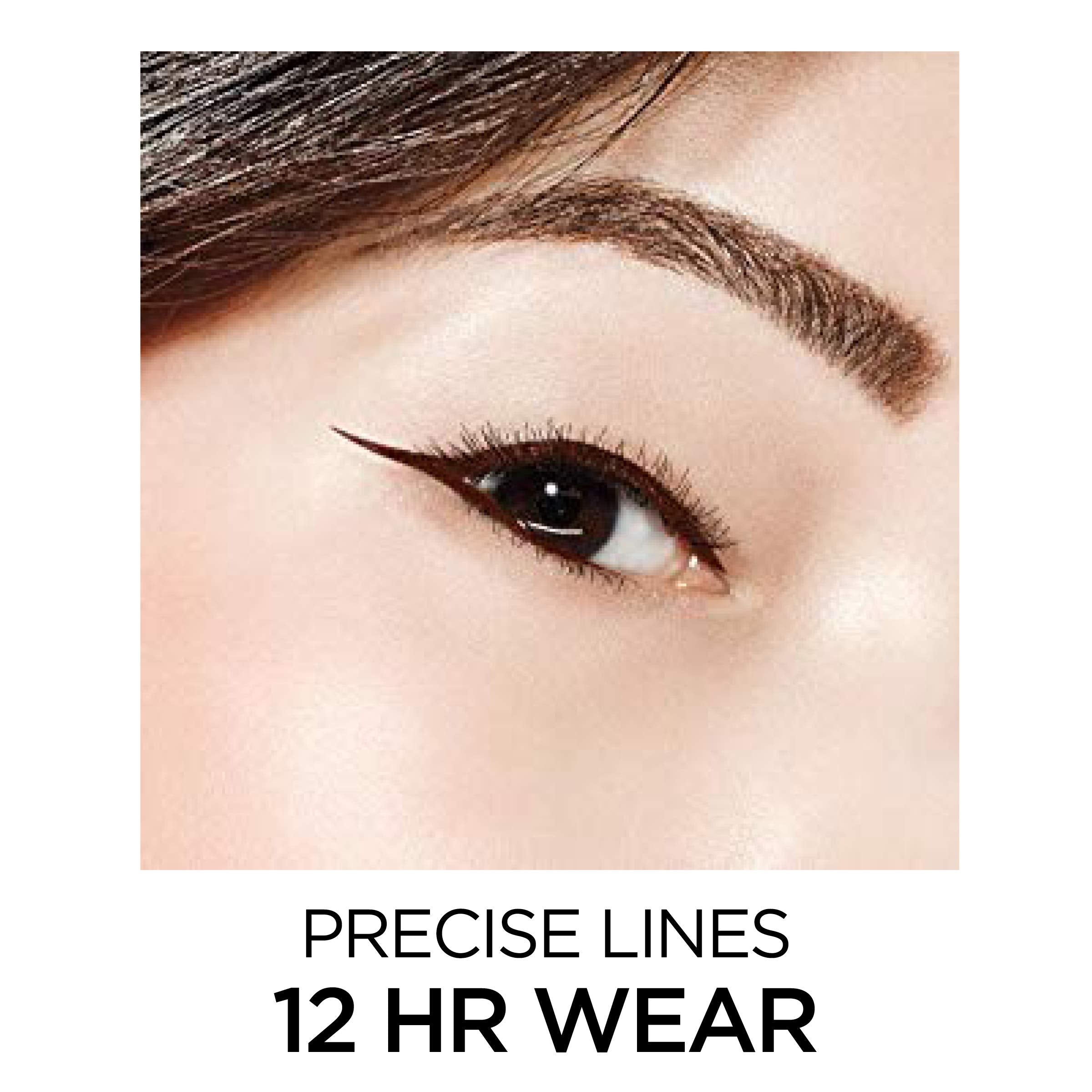 L'Oreal Paris model applying brown Super Slim eyeliner for defined lashline benefit