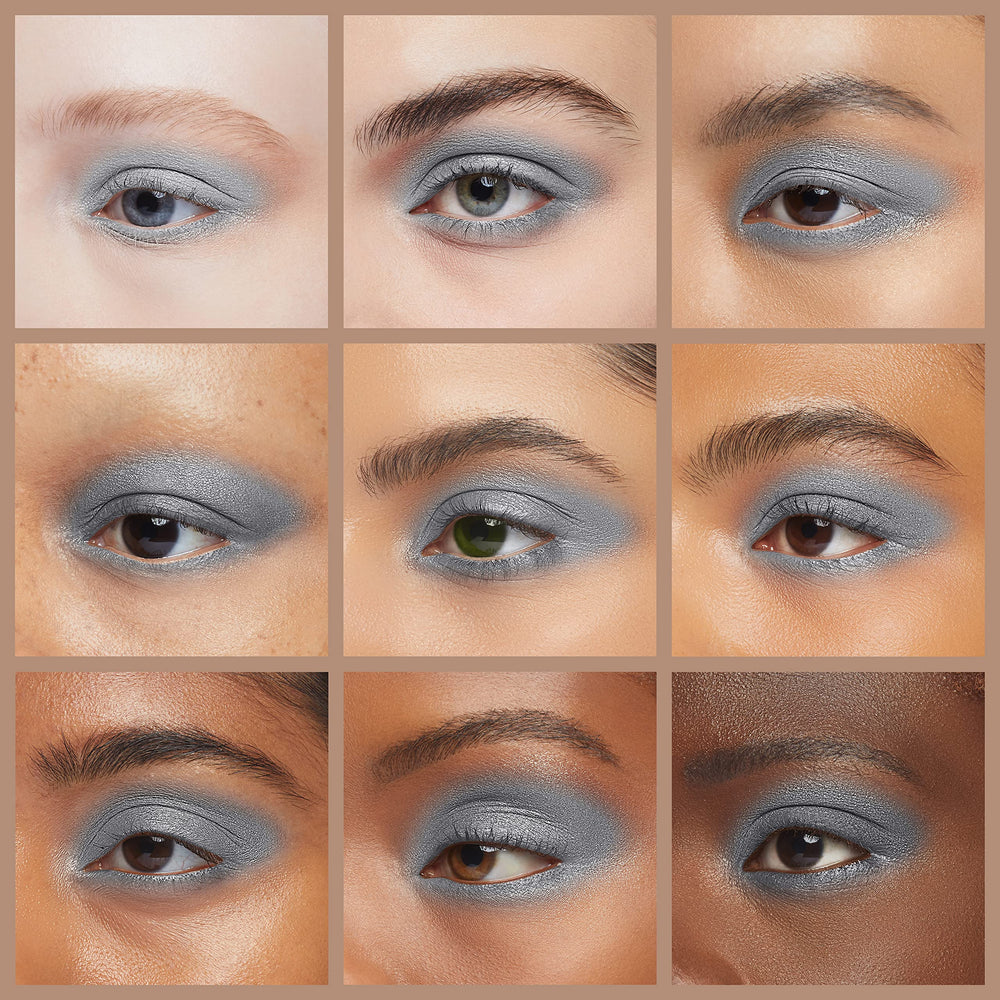 L'Oréal Paris Teal Couture on model eyelid demonstrating vivid teal payoff and easy fingertip application