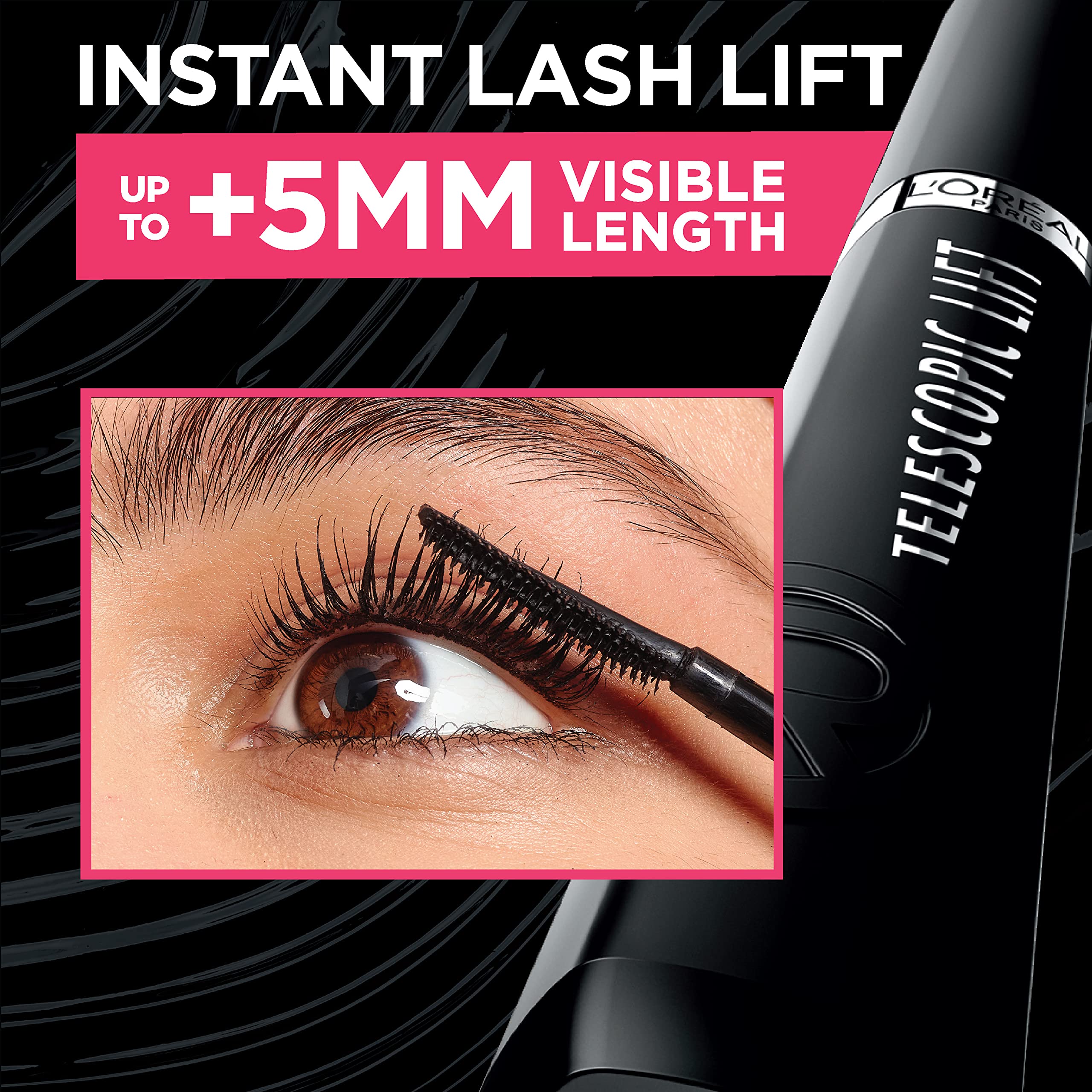 L'Oreal Paris before and after lashes showing visible length and lifted appearance benefit