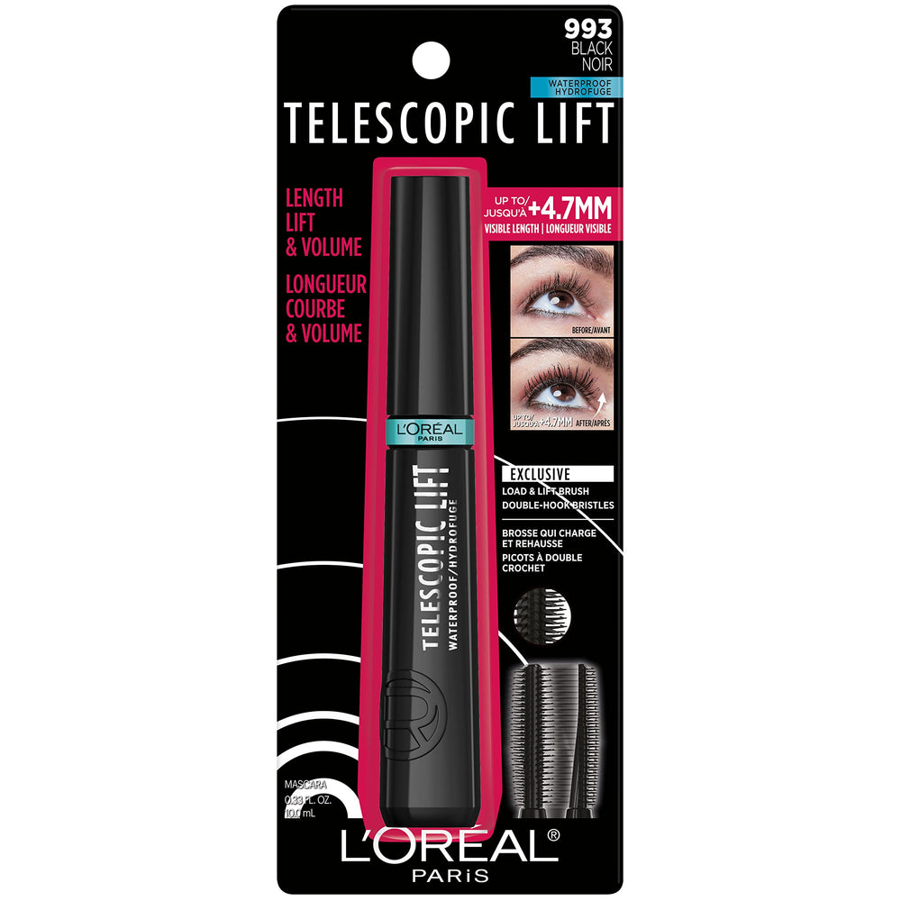 L'Oreal Paris mascara in a makeup bag ready for on-the-go touch ups