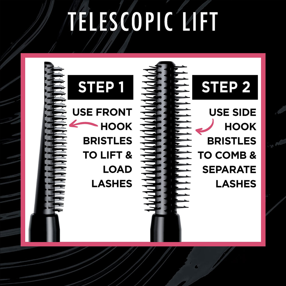 L'Oreal Paris Telescopic Lift next to ruler demonstrating 0.33 fl oz size and portability