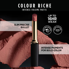 L'Oreal Paris powdery matte texture swatch demonstrating smooth, non-drying coverage