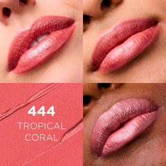L'Oreal Paris Tropical Coral open bullet emphasizing creamy texture and smooth glide